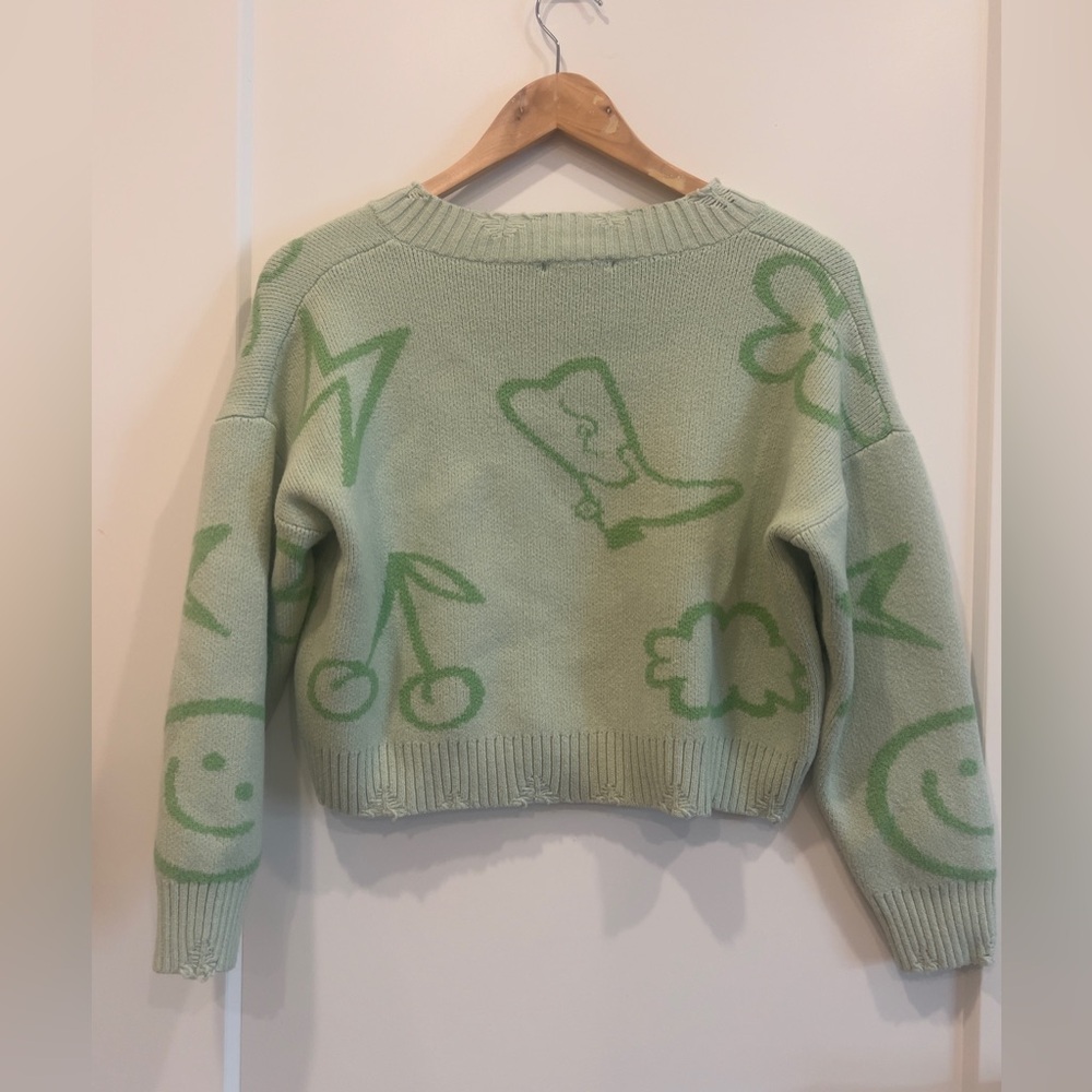 Bailey Rose- Mint Graphic V-Neck Sweater Sz S - Picture 4 of 4